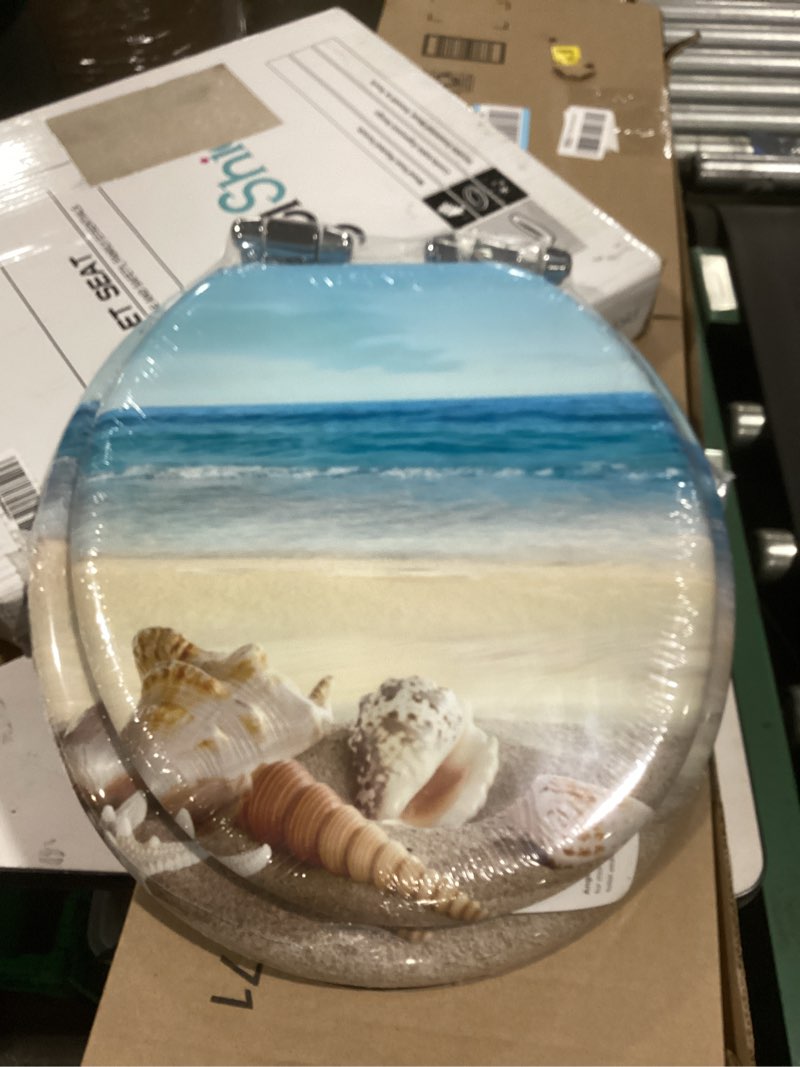 Condition photo showing New/Like New for angol shiold round toilet seat molded wood toilet seat with quietly close and quick release hinges, easy to install also easy to clean (round, beach) beach round-16.5“
