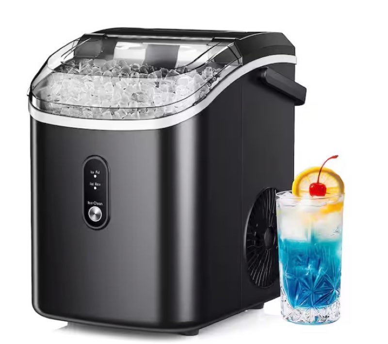 9.5 in. 34 lb. Nugget Ice Countertop Portable Ice Maker in Black with 6 Mins Ready, Auto-Cleaning, Handle