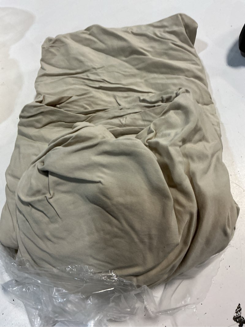 Condition photo showing As Is for quince bamboo fitted sheet set, queen, sand