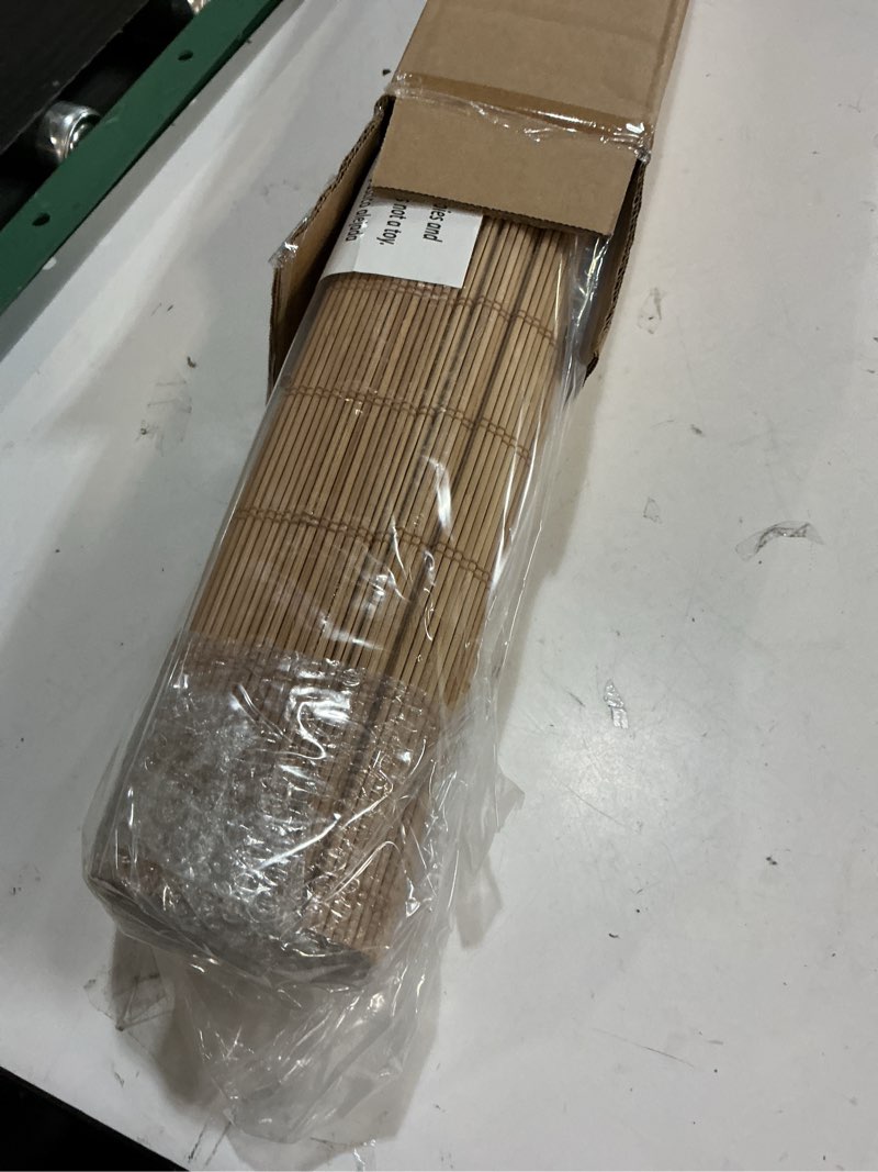 Condition photo showing Good Condition for lazblinds cordless blackout bamboo roman shades, room darkening blinds for interior windows, thermal insulated roll up bamboo blinds for home & patio, 20" w x 64" h, papara carbon blackout - papara carbon 20" w x 64" h