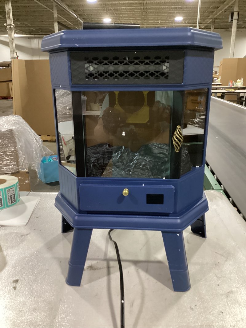 Condition photo showing As Is for RealSmart Electric Fireplace Heater 22 in Freestanding Fireplace Stove Infrared Fireplace with 3D Flame Effect Remoted Control, Timer, Overheating Protection (Blue) Serene Blue