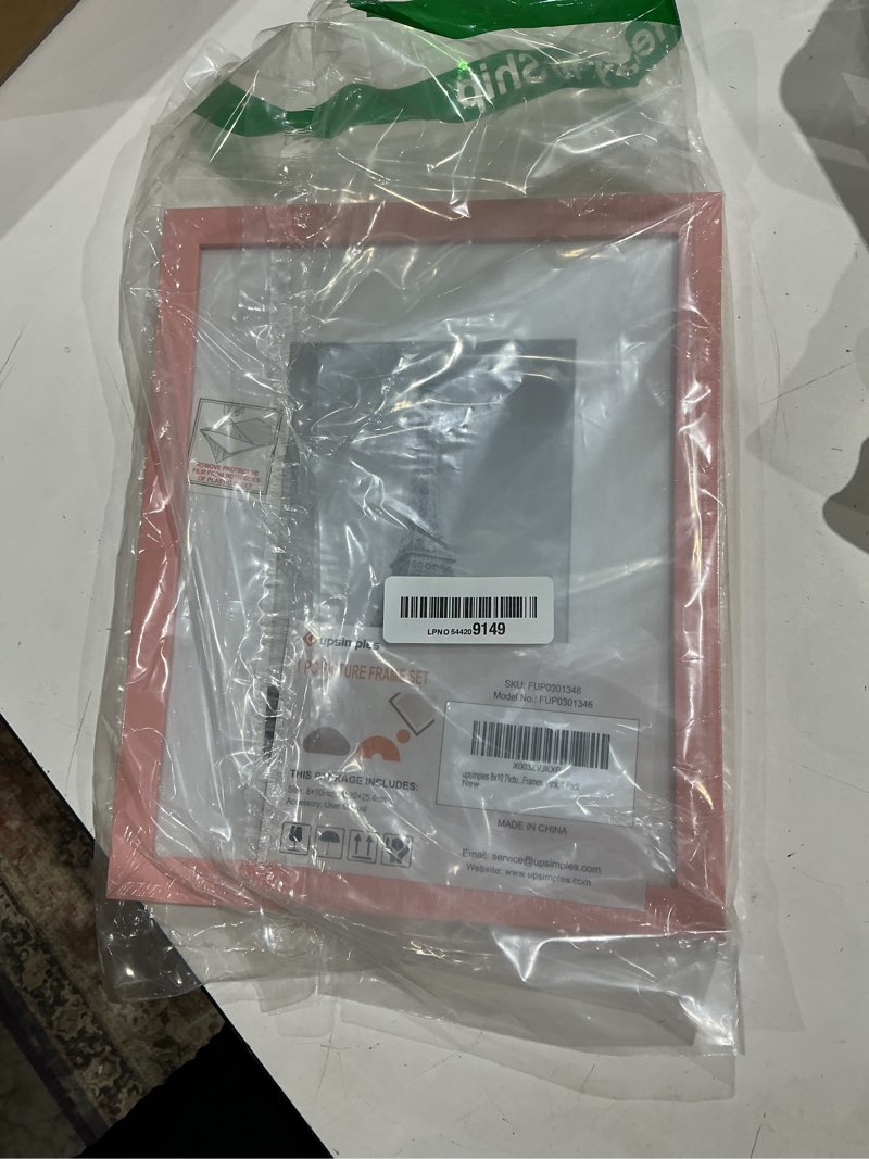 Condition photo showing Good Condition for upsimples 8x10 picture frame, display pictures 5x7 with mat or 8 x 10 without, wall hanging photo frames, pink, 1 pack pink 8x10