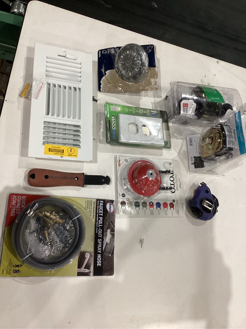 Condition photo showing As Is for assorted home improvement lot (small tools, screw, home accessories, etc.)