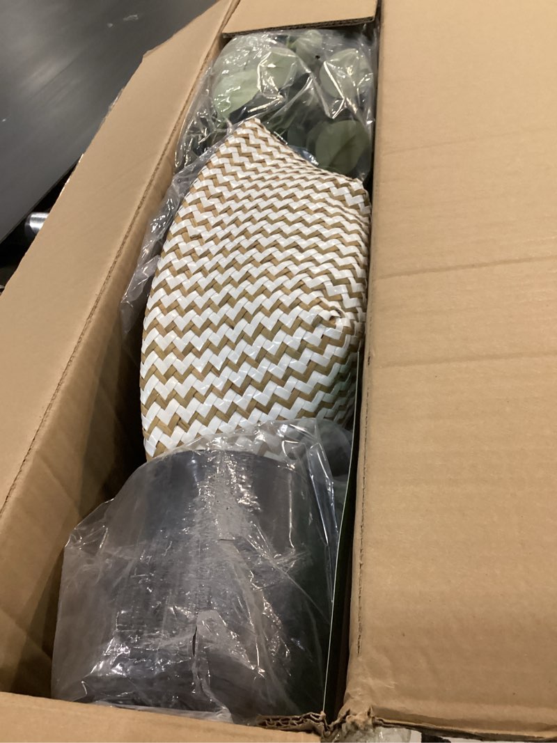 Condition photo showing Good Condition for Artificial Eucalyptus Tree, 5ft Tall Mordern Fake Eucalyptus Plant with Basket, Green Silk Leaves Perfect Faux Trees for Home Office Livingroom Floor Decor Indoor Outdoor