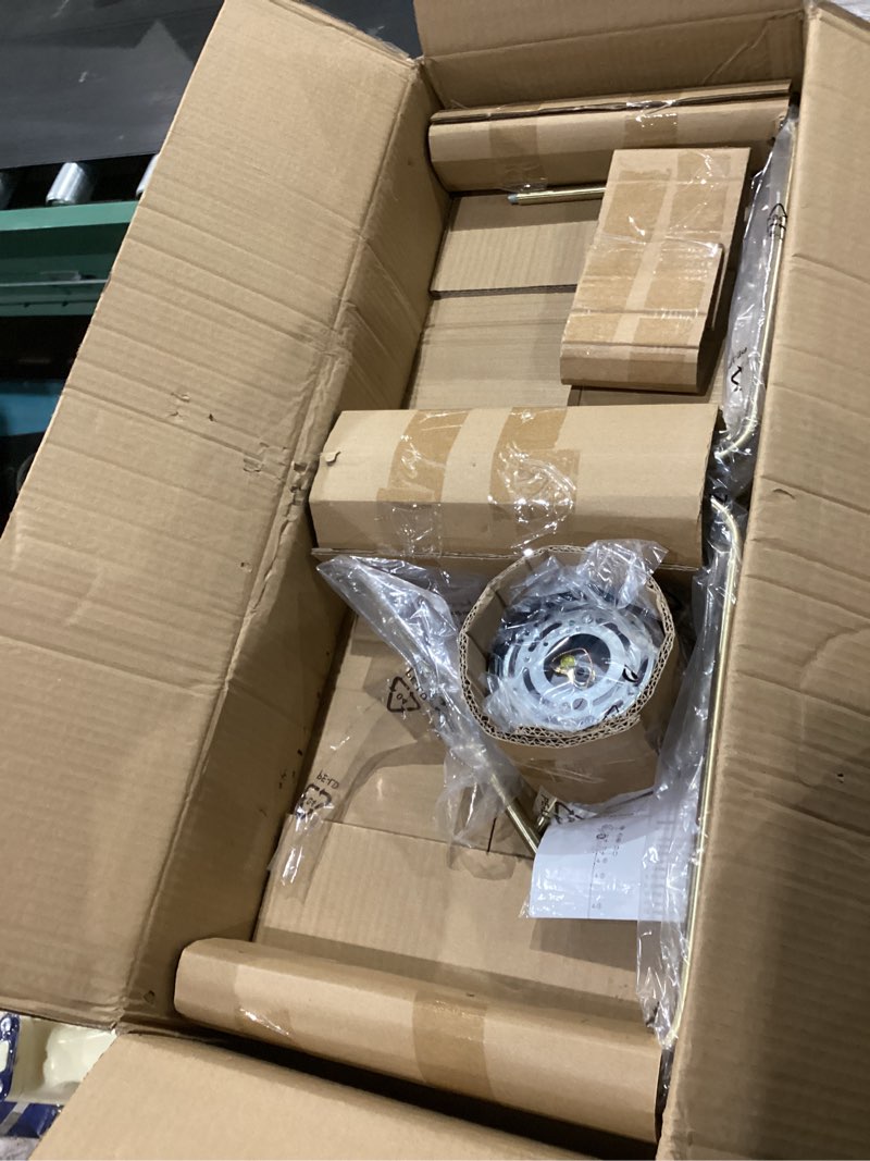 Condition photo showing As Is for Lynnoland 8-Light Farmhouse Chandelier for Dining Room Lighting Fixtures Hanging, Brass Dining Light Fixtures Industrial Chandelier for Bedroom, Foyer, Hall, Kitchen, Living Room and Entryway Brass (No assembly light fixture) 8-Light