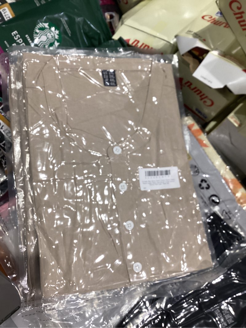 Condition photo showing New/Like New for Cotrasen Mens Henley Short Sleeve Shirts Casual Lightweight Beach Shirts Collarless Button Tops Hippie Summer Clothes XX-Large Light Khaki