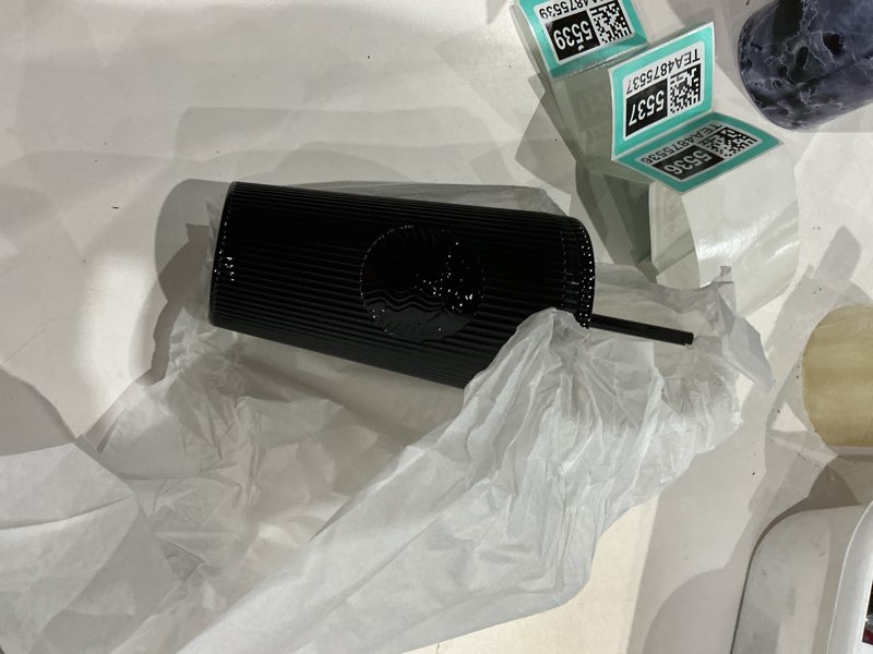 Condition photo showing New/Like New for starbucks new 2024 black pleated metallic plastic cold cup grande, 16 fl oz