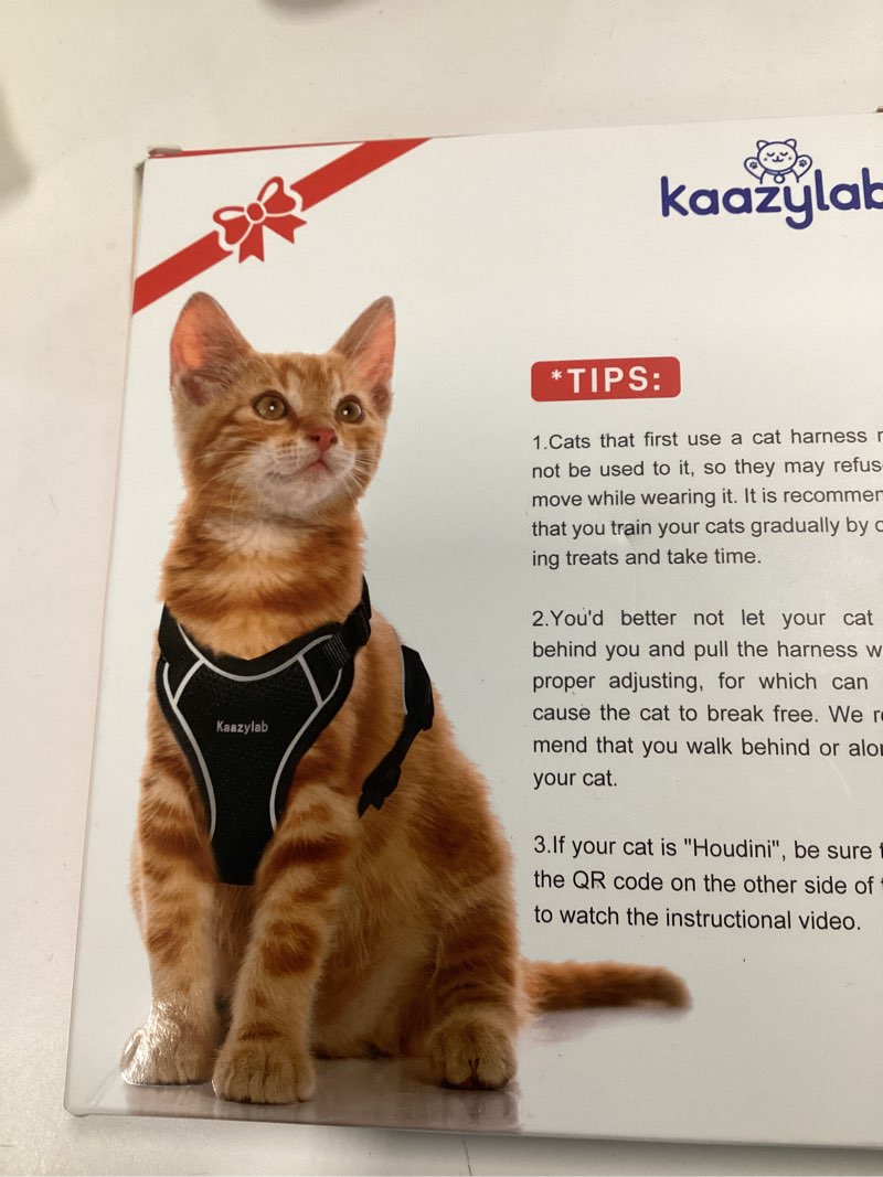 Condition photo showing As Is for Cat Harness and Leash for Walking Escape Proof Soft Adjustable Cat Leash Breathable Comfortable Vest Easy to Wear Kitten Harness for Outdoor Travel Black S