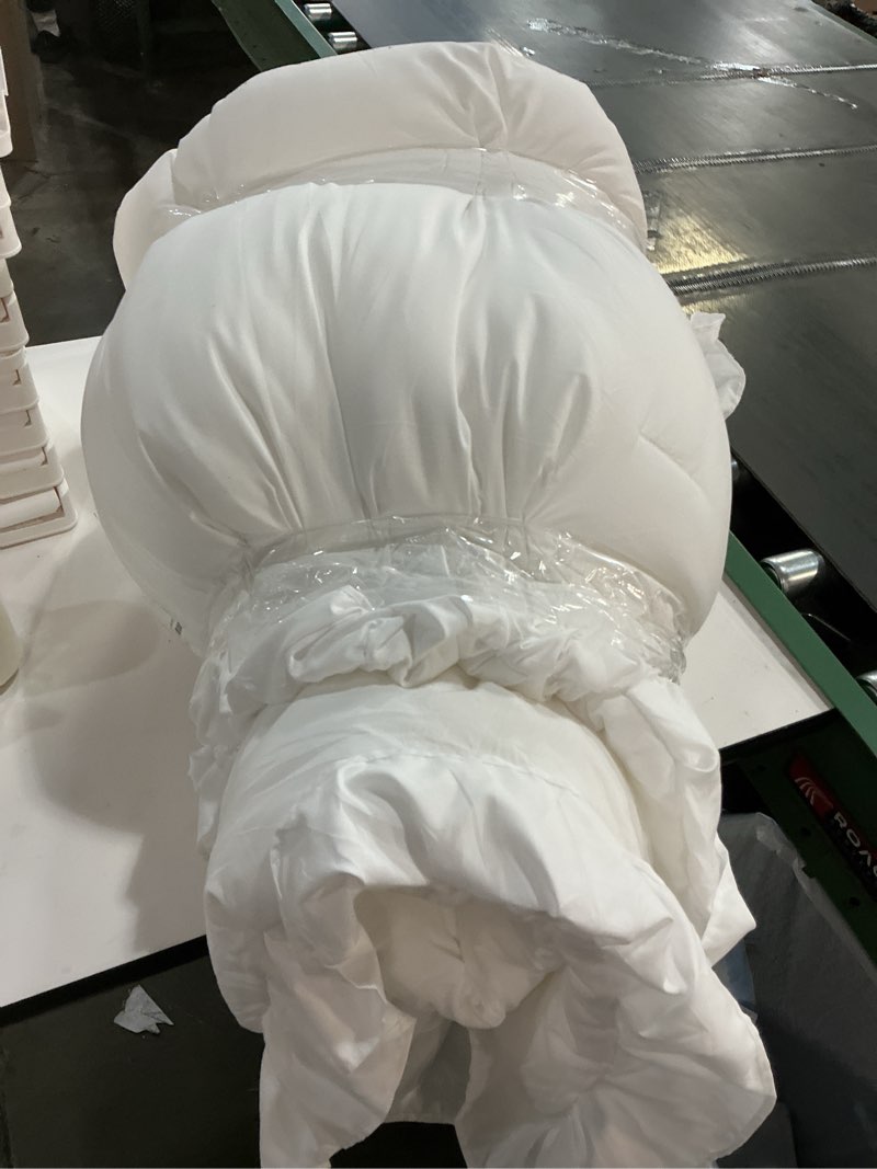 Condition photo showing Good Condition for Andency King Size Comforter Set White, 3 Pieces Ruffle Farmhouse Shabby Chic Bedding Comforters & Sets, All Season Western Rustic Home Decor Soft Down Alternative Bed Set Gift for Girls Women White King (104"x90")