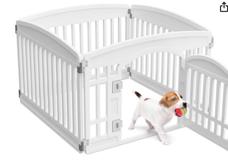 newbulig dog playpen 4-panel, 24in puppy playpen, stable dog play pen indoors/outdoor with secure locking door, plastic pet fence for small & medium dogs