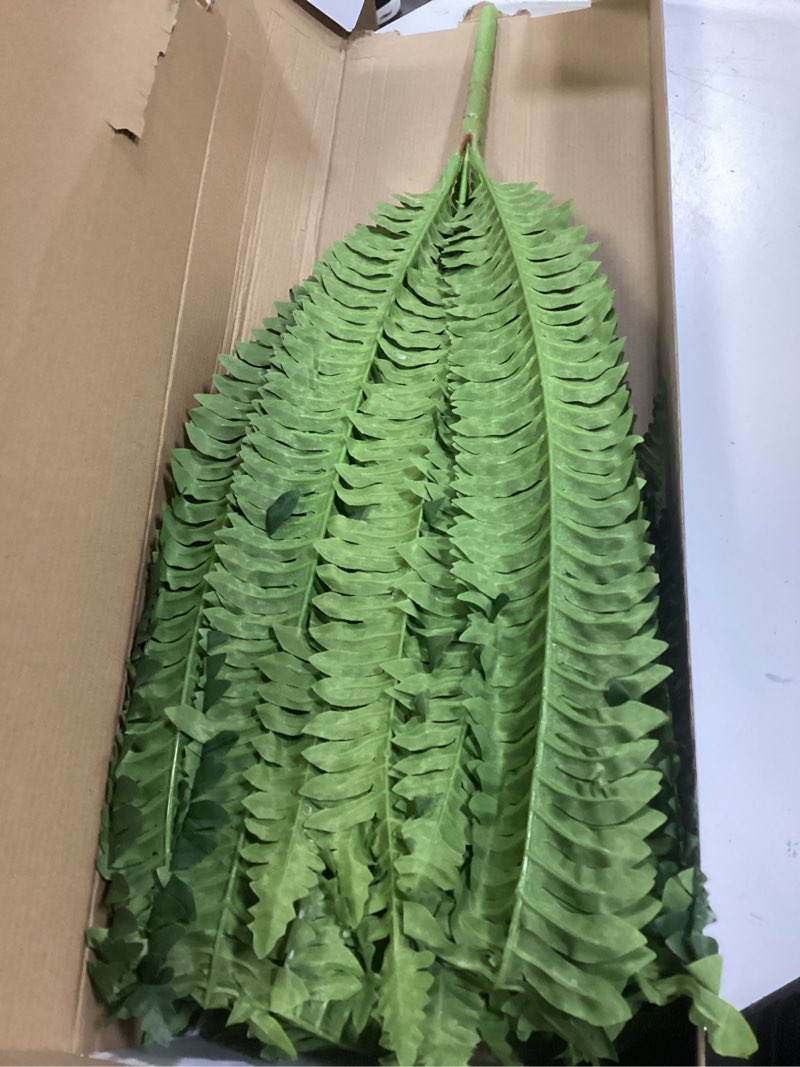Condition photo showing As Is for 68" artificial ferns for outdoor, uv resistant giant faux boston fern bush with 92 fronds, large fake plants fade resistant for porch patio garden home decor 68" 1 pcs