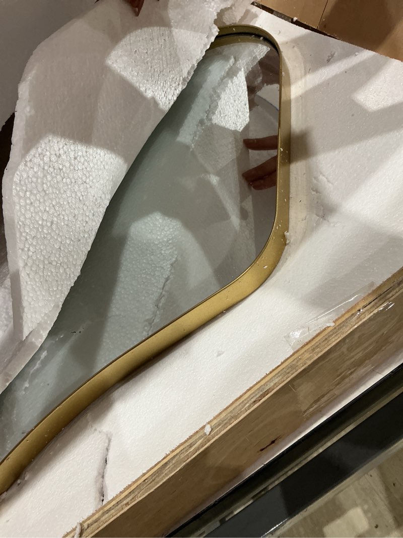 Condition photo showing Good Condition for gold irregular mirror, 40"x18" asymmetrical wall mirror with metal frame, modern abstract mirrors for living room bathroom bedroom hallway entryway, hangs vertically or horizontally gold 40"l x 18"w