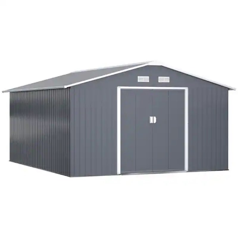 (Incomplete) 11 ft. x 12.5 ft. Metal Garden Shed Utility Tool Storage for Backyard and Garden with Sloped Roof and Air Ventilation