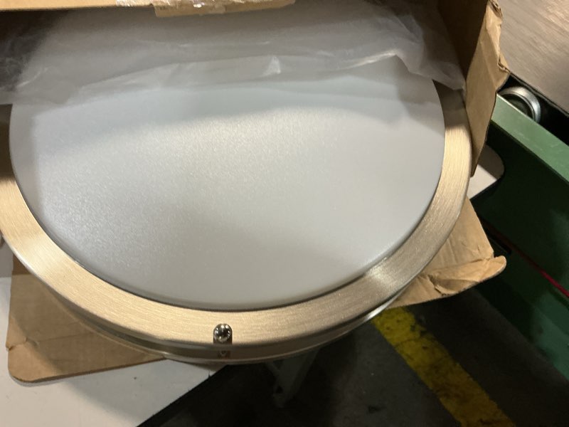 Condition photo showing As Is for 36w led ceiling lights 3600lm super bright, dimmable flush mount light fixtures 6500k/5000k/4000k/3000k/2700k adjusted modern ceiling lights 2pack, 13 inch ceiling lamps for bedroom kitchen, nickle brushed nickle-5cct-2 13 inch