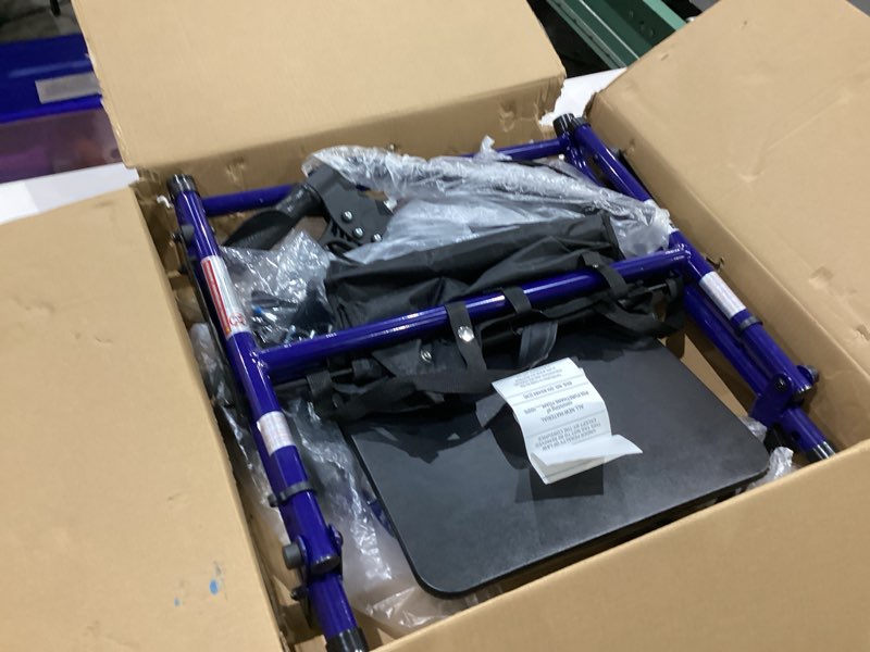 Condition photo showing As Is for medline rollator walker with seat, steel rolling walker with 6-inch wheels supports up to 350 lbs, medical walker, blue deep blue