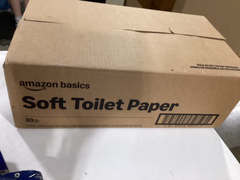 Condition photo showing New/Like New for amazon basics 2-ply soft toilet paper, 30 rolls (5 packs of 6), 350 sheets per roll, septic safe, equivalent to 185 regular rolls 350 sheet (pack of 30)