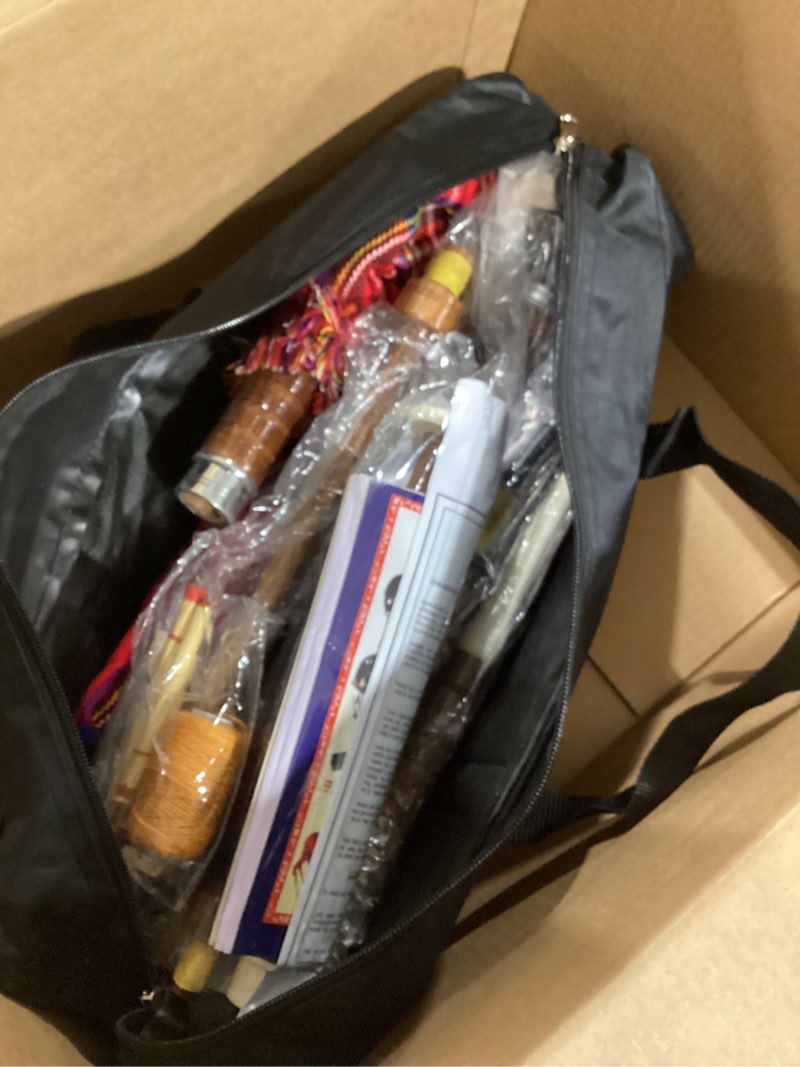 Condition photo showing As Is for AAR Scottish Bagpipe Rosewood Royal Stewart Tartan Natural Color with Silver Plain Mounts Free Tutor Book, Carrying Bag, Drone, Reeds