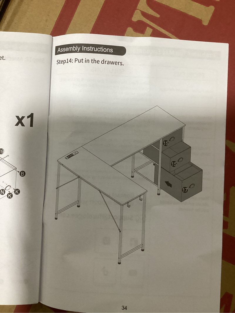 Condition photo showing Good Condition for (similar) 62.8 inch l-shaped computer desk with power outlets & storage drawers, reversible