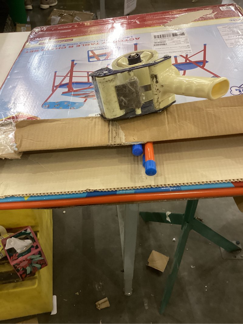 Condition photo showing As Is for paw patrol kids table & chairs set for kid and toddler 36 months up to 7 years, includes: 1 table (24" l x 24" w x 20" h), 2 chairs (13" l x 13.5" w x 21" h) weight limit: 70 lb