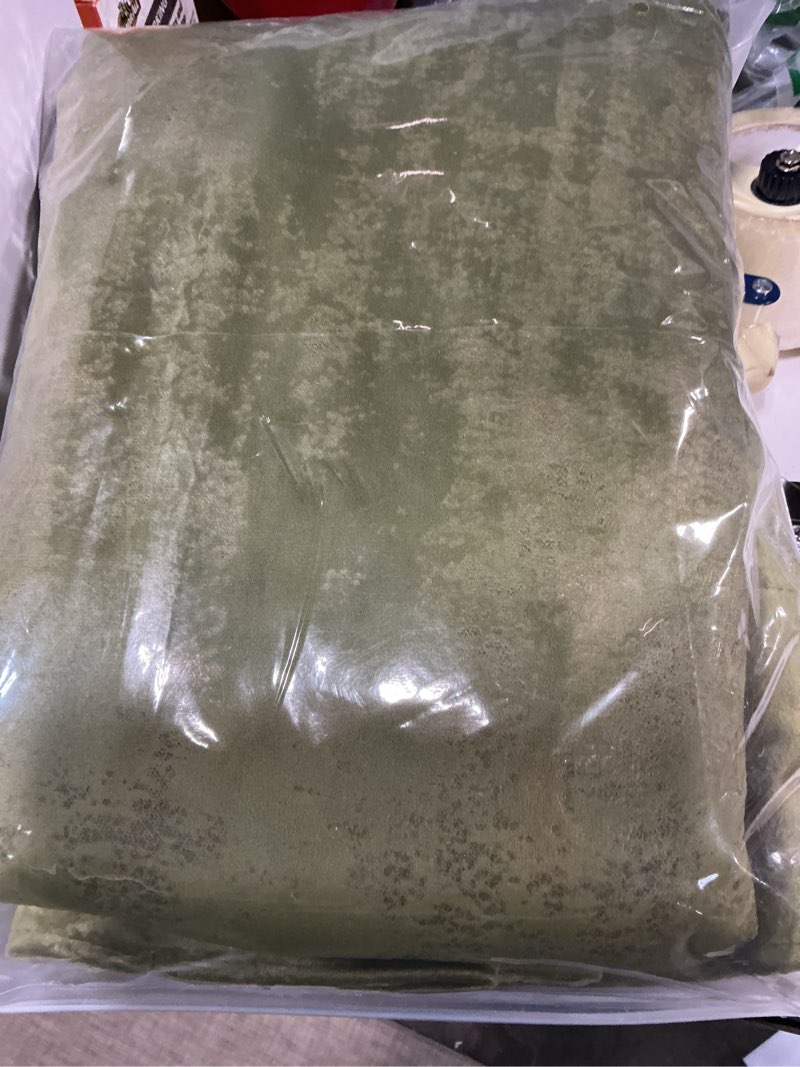 Condition photo showing New/Like New for Roslynwood Luxury Gold Foil Print Olive Green Velvet Curtains 84 inches Long Back Tab Thermal Insulated Blackout Window Drapes for Living Room/Bedroom/Dining Room, W52 x L84, 2 Pcs Olive Green 52"W x 84"L (Pack of 2)