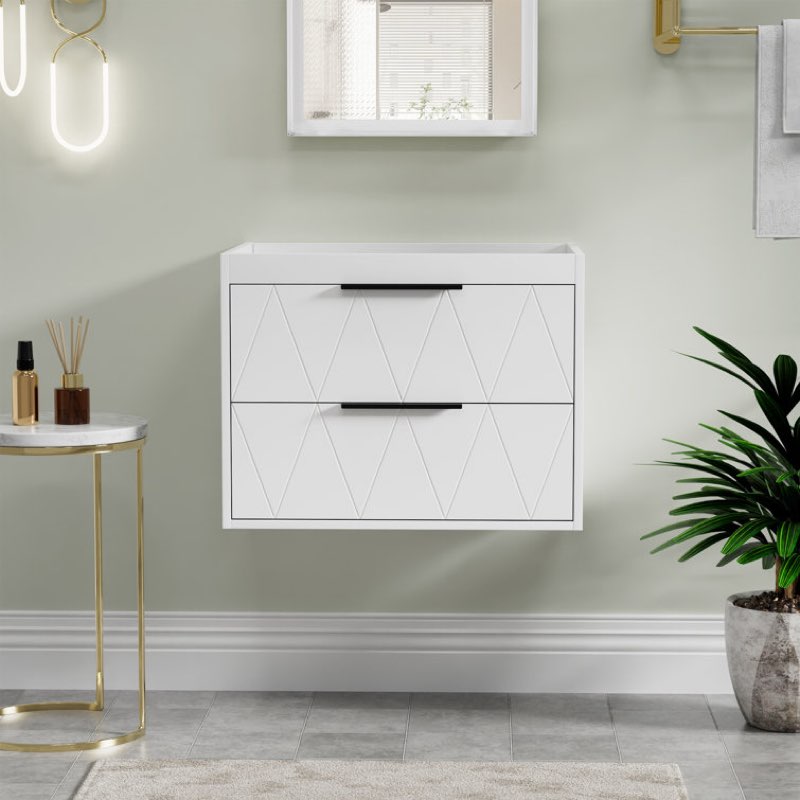 24" Wall Mount Single Bathroom Vanity Base Only, 2 Soft- close Drawe