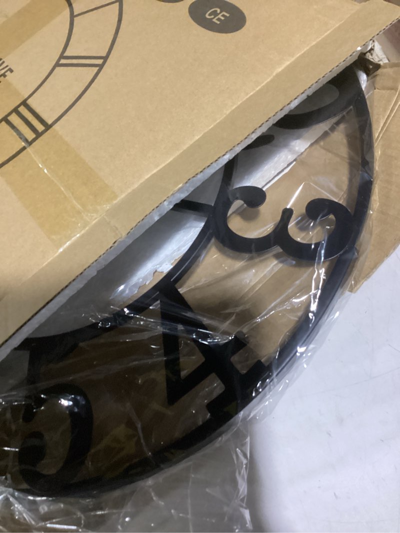 Condition photo showing New/Like New for LEIKE Large Wall Clocks,Silent,Non Ticking,Battery Operated Rustic Round Modern Big Metal Wall Clock for Living Room, Bedroom,Kitchen,Farmhouse,Office,Home Decor-16 Inch(Black-Arabic Number) 16 IN Black Metal-arabic Number
