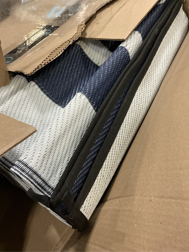 Condition photo showing Good Condition for olanly outdoor rug 9x12 ft waterproof, reversible outdoor plastic straw rug, rv mat, indoor outdoor carpet clearance for patio, camping, balcony, deck, backyard, navy & white navy blue & white geometric 9' x 12' (rectangular)