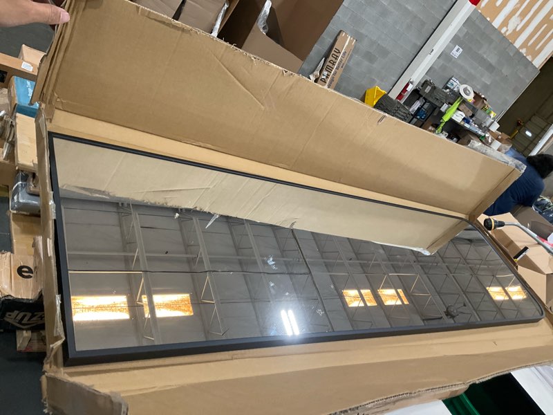 Condition photo showing New/Like New for 47x14 mirror full length door hanging wall mounted aluminum alloy metal frame dressing make-up save space half body mirrors for entryway bedroom bathroom living room 47 inch black black 47"l x 14"w