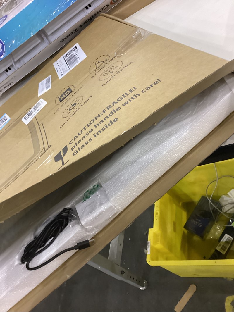 Condition photo showing As Is for ROLOVE 22x17 Inch Lighted Vanity Mirror with Dimmable LED Lights - 3 Color Modes, Smart Touch Control & 360° Rotating Base - Desk Makeup Mirror (White) White 22"L x 17"W