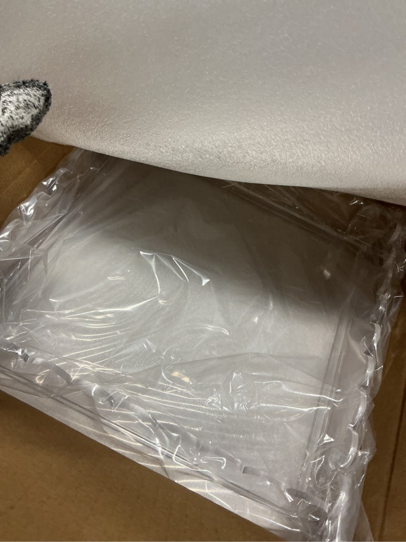 Condition photo showing Good Condition for 1 Pcs 10" x 10" Acrylic Scalloped Tray Large Clear Acrylic Tray with Drawer for Insert Customizable Photos, Art, and Fabric Scalloped Basket for Needlepoint Napkin Frame Display Messages 1 10" x 10" x 3.9"