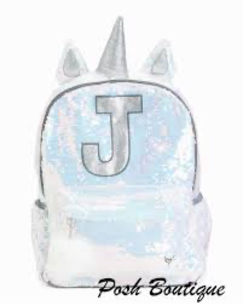 NWT JUSTICE Girls Initial J Backpack Flip Sequin Unicorn 