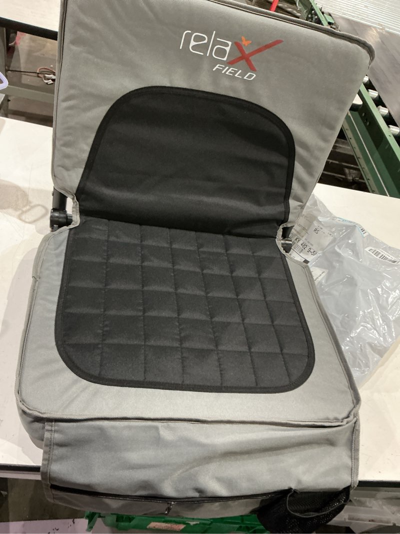 Condition photo showing Good Condition for stadium seats with back support and cushion, folding stadium chair with shoulder strap and cup holder, portable bleaching chairs for sporting events, grey