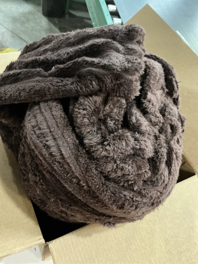 Condition photo showing As Is for exclusivo mezcla king size flannel fleece blanket, super soft striped jacquard bed blanket, lightweight fuzzy cozy for all seasons, 90x104 inches, coffee coffee king ( 90x104 in )