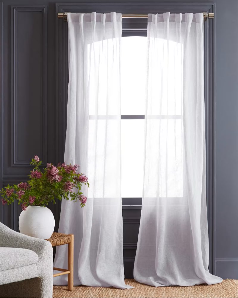 Quince European Linen Sheer Curtain Set (Set of 2) white 48 in x 96 in