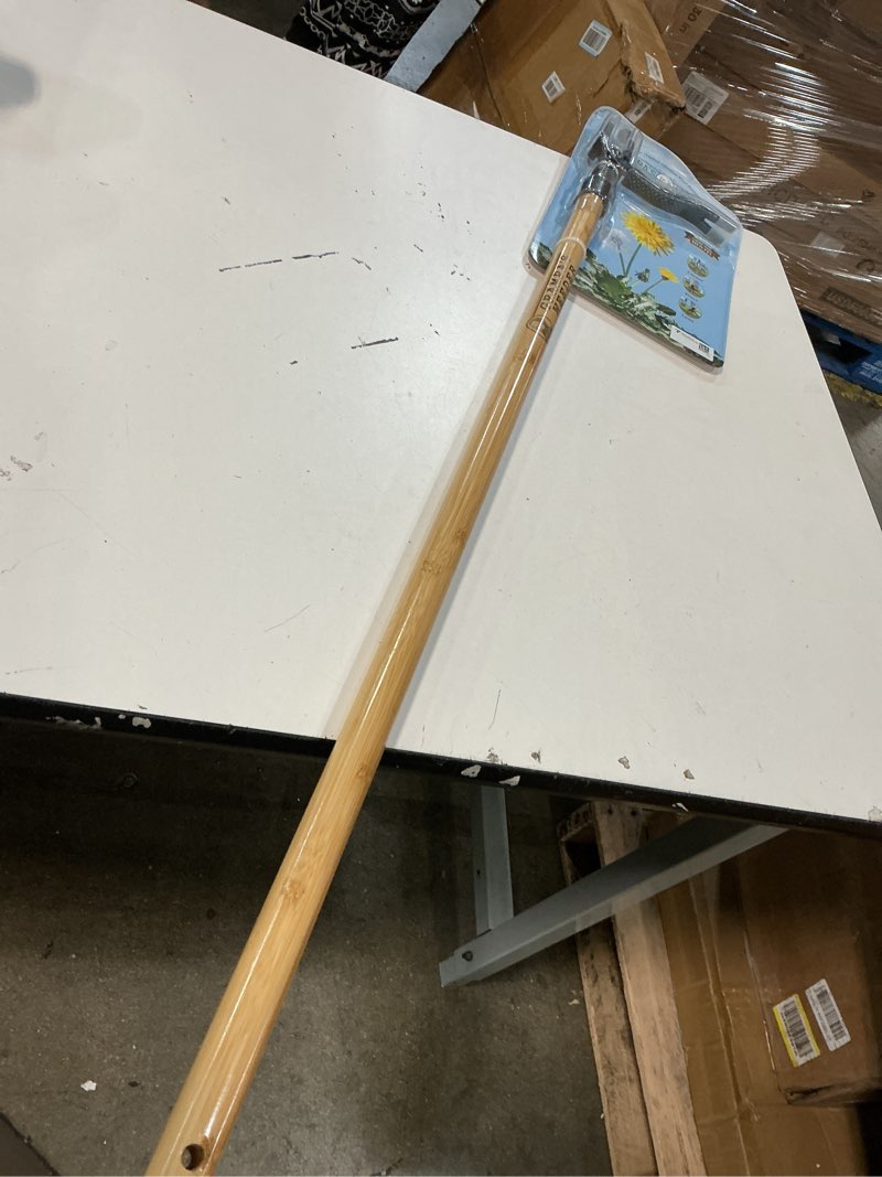 Condition photo showing New/Like New for grampa's weeder - the original stand up weed puller tool with long handle - made with real bamboo & 4-claw steel head design - easily remove weeds without bending, pulling, or kneeling.