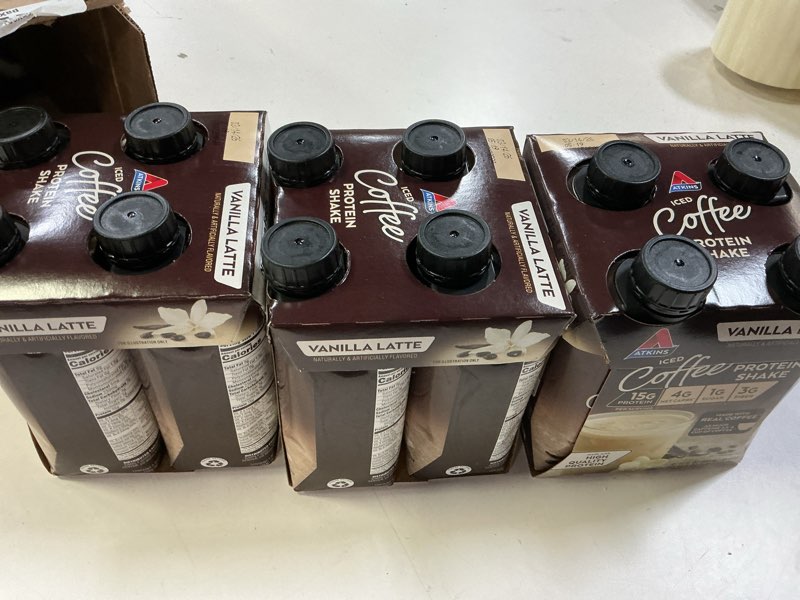 Condition photo showing Good Condition for Atkins Iced Coffee Vanilla Latte Protein Shake, Coffee and Vanilla Flavored, 15g Protein, 4g Net Carbs, 1g Sugar, Low Carb, Keto Friendly, High Protein Shake, 12 Pack (11 fl. oz each) Vanilla Latte 1 Fl Oz (Pack of 1)