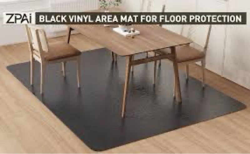 ZPAI Area Floor Mat for Home, 8'×12' Large Black No Slip Waterproof Vinyl Area Rug for Dining Room, 