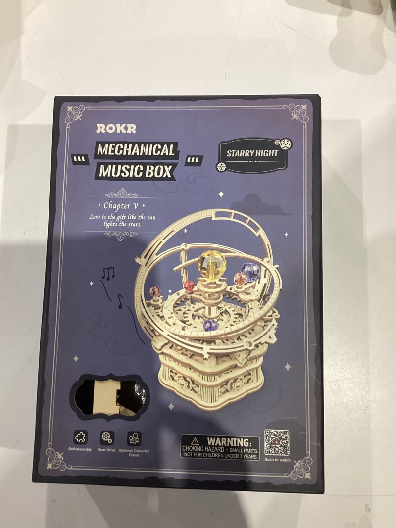 Condition photo showing Good Condition for ROKR 3D Wooden Puzzles for Adults Mechanical Music Box-Starry Night, DIY Rotating Music Box Model Building Kits for Teens, DIY Crafts/Hobbies/Gifts Desk Decor for Boys Ages 14+ (Starry Night)