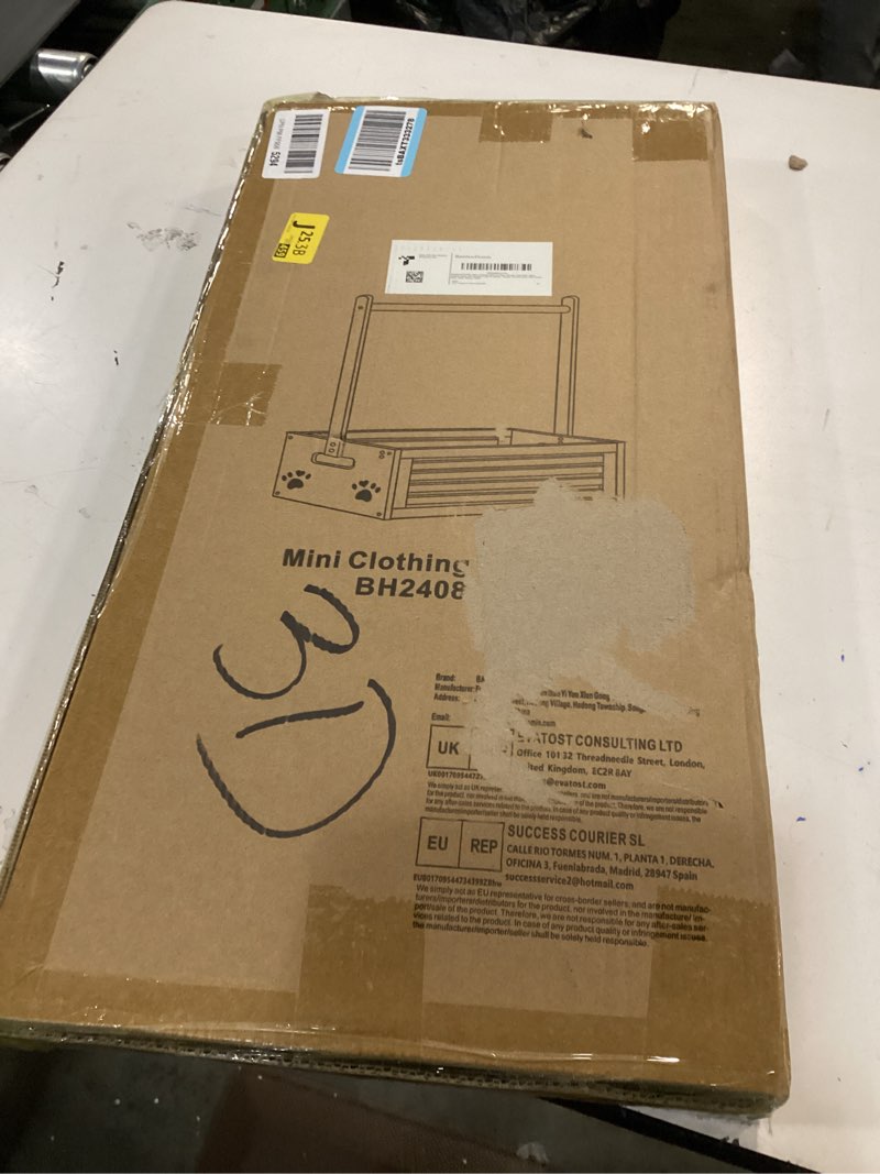 Condition photo showing New/Like New for Baby Clothing Rack for Toddler, Pets Clothes Rack with Storage Box & Adjustable Hanging Rod for Dogs/Cats, Baby Shower Clothes Closet Rack with Handle for Nursery Room (Natural, Baby) Natural 11.81"D x 20.47"W x 26.37"H - Baby