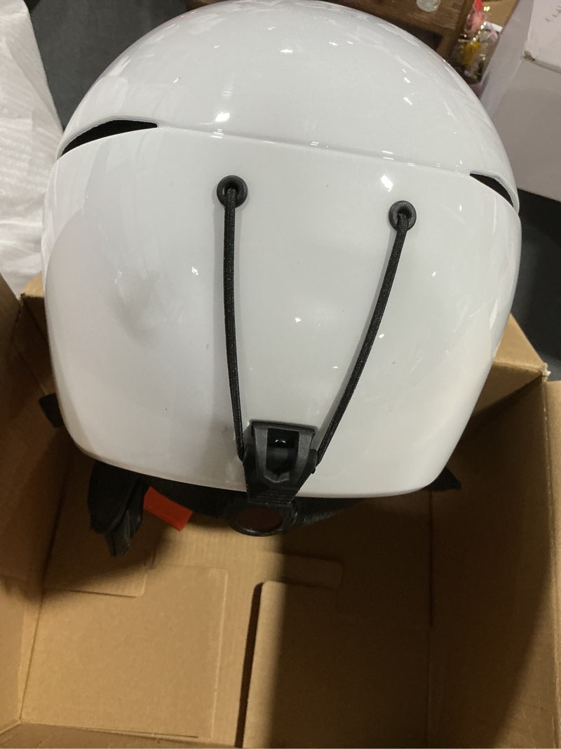 Condition photo showing Good Condition for ski helmet with goggles set,dxh-816 snowboard helmet for adults-with 6 vents, pc shell and eps foam, snow helmets for men women youth glossy white ,only helmet medium