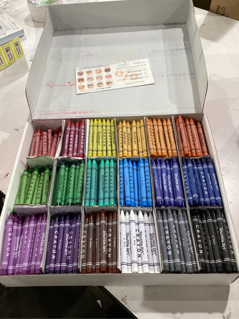 Condition photo showing As Is for incomplete-damaged- shuttle art crayon bulk class pack - 720 count, 18 assorted colors with 40 crayons per color, non-toxic bulk crayon school supplies for teachers and kids arts & crafts supplies