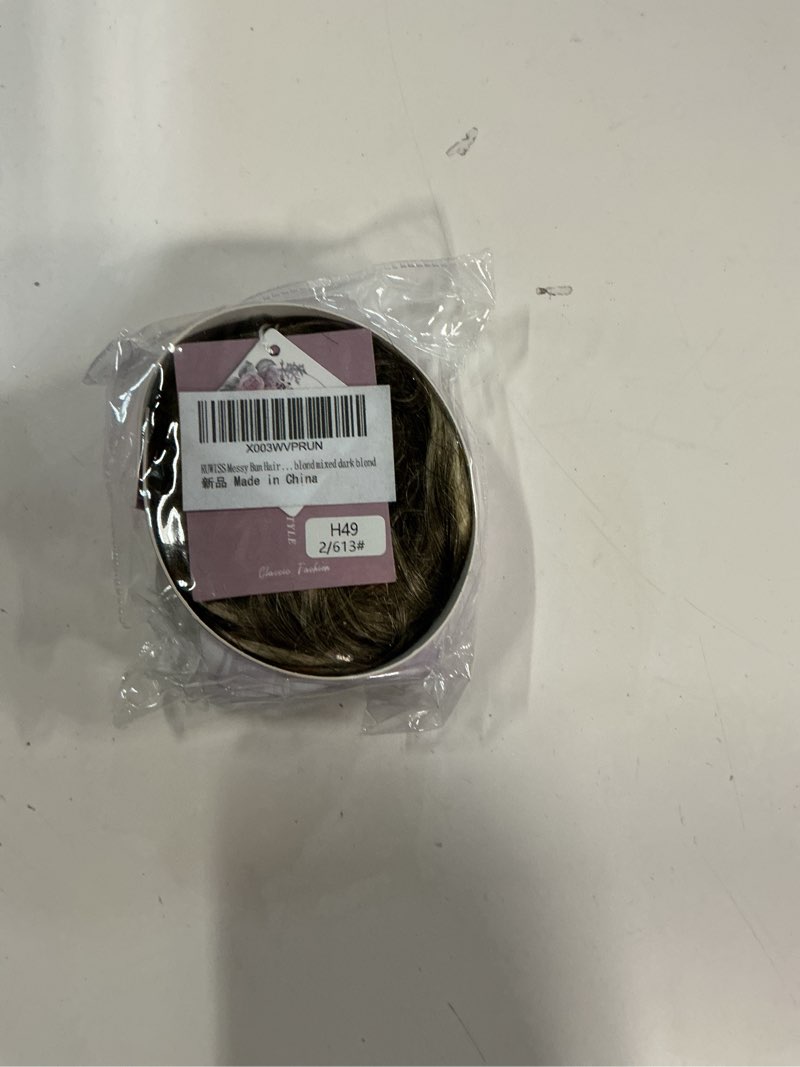 Condition photo showing New/Like New for RUWISS Messy Bun Hair Piece Human Hair Messy Rose Bun Hair Buns Hair Piece for Women Scrunchies Updo Bun Extension Ponytail (Blond Mixed Dark Blond) 7 inch blond mixed dark blond