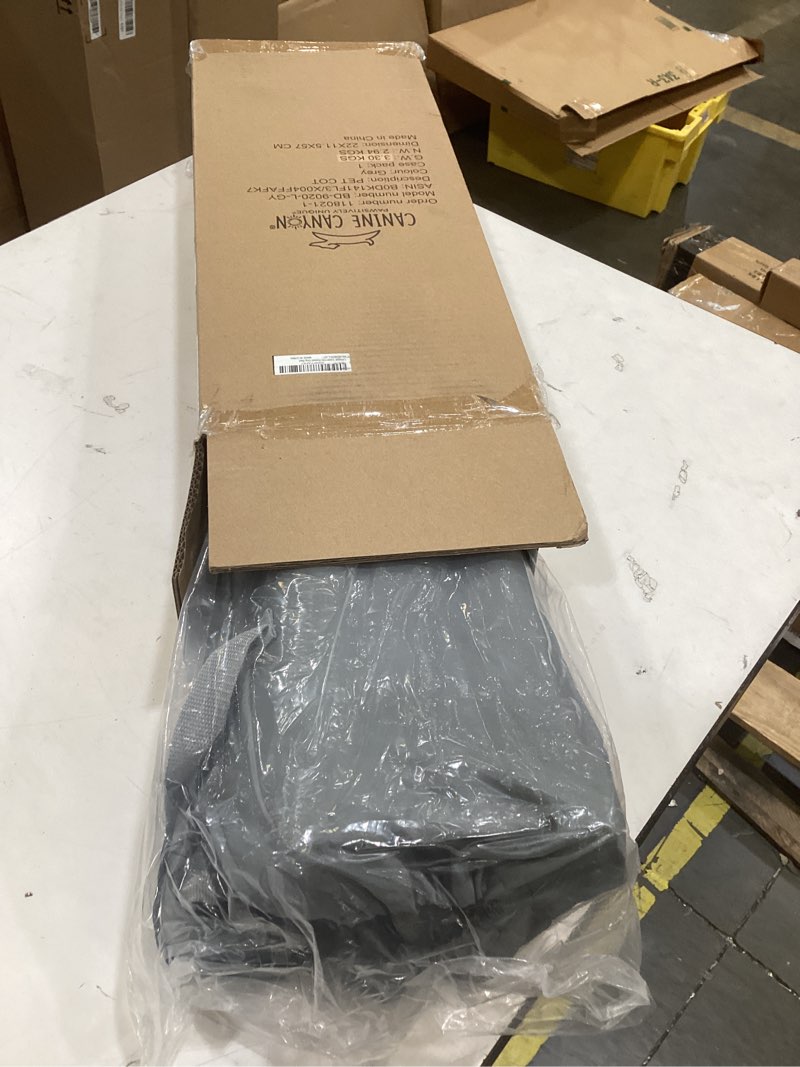 Condition photo showing Good Condition for canine canyon daisy cot, medium foldable elevated dog bed, portable raised outdoor folding dog cot, cooling, chew proof, waterproof, heavy duty up to 160 lbs for camping/home, grey, 32"x 19"x6" gray medium