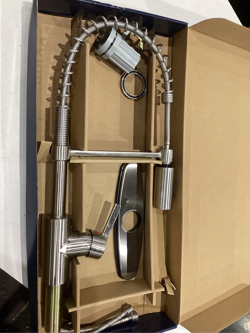 Condition photo showing Good Condition for project source flynt brushed nickel 1-handle deck-mount pull-down handle kitchen faucet (deck plate included)