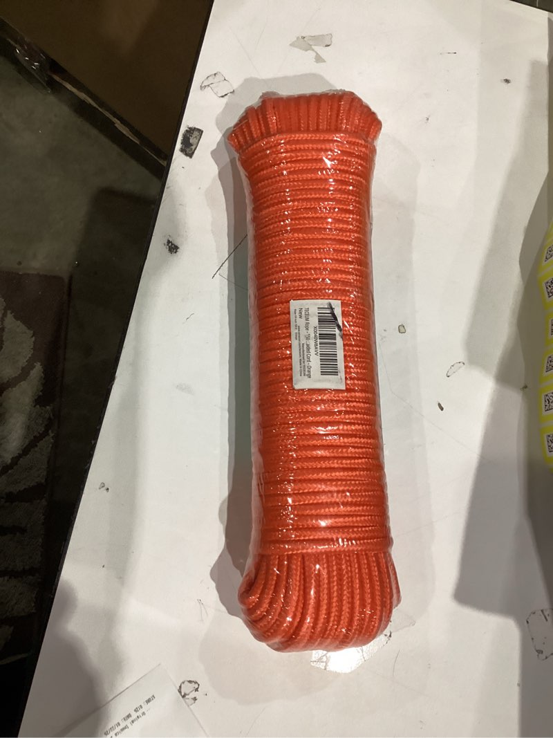 Condition photo showing New/Like New for TECEUM Rope – 150 Feet x 1/4 Inch (7mm) – Orange – Strong All-Purpose Utility Rope – Camping, Crafting, Flag Pole, Indoor & Outdoor – Polypropylene Nylon Poly Lightweight Diamond Braided Cord Orange 1/4" - 150 FT (45.7M)