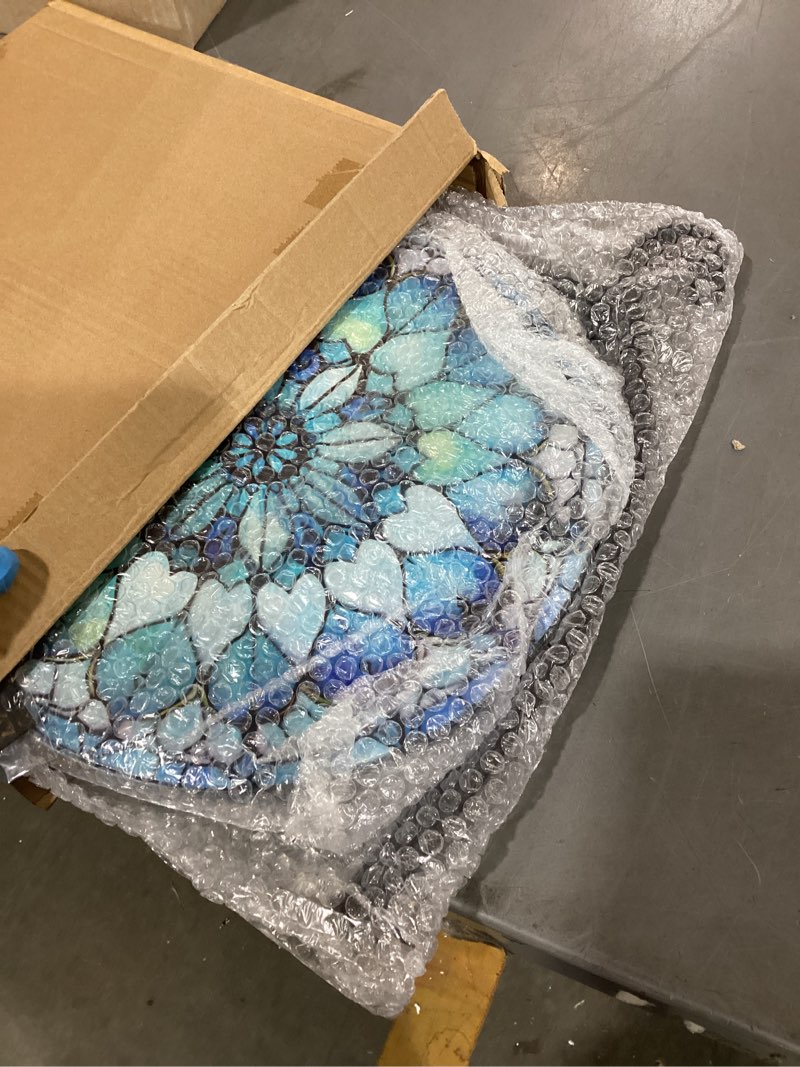 Condition photo showing New/Like New for outdoor side table round small mosaic patio accent indoor end plant coffee tea table for yard patio porch garden living room, bedroom(mandala flower style,14 inch) 14 inch mandala flower style