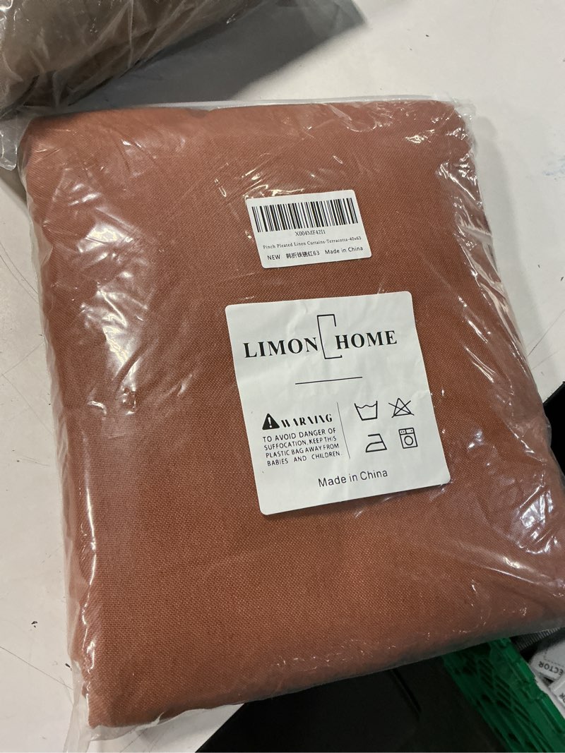 Condition photo showing New/Like New for limon home burnt orange linen curtains 63 inch length 2 panels for living room,soft thick linen textured kitchen window drapes semi sheer light filtering terracotta pinch pleated boho decor terracotta 40"w x 63"l (pack of 2)