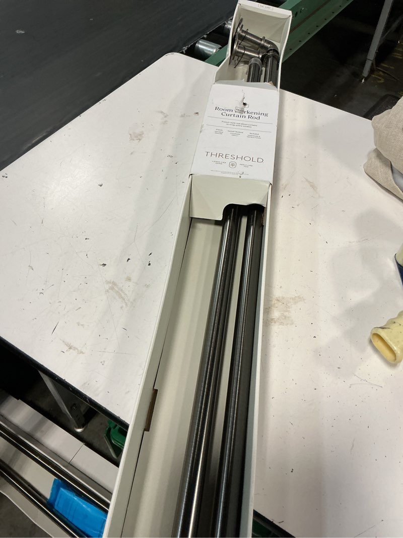 Condition photo showing New/Like New for 66"-120" french pipe curtain rod pewter - threshold™: adjustable metal, antique finish, industrial style