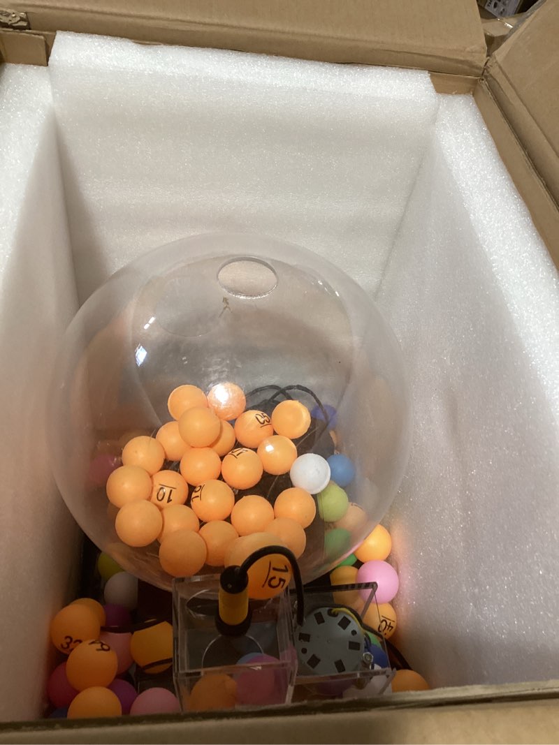 Condition photo showing As Is for ygebet electric lottery ball machine, automatic bingo balls cage machine fantasy football drafts game acrylic lucky drawing machine