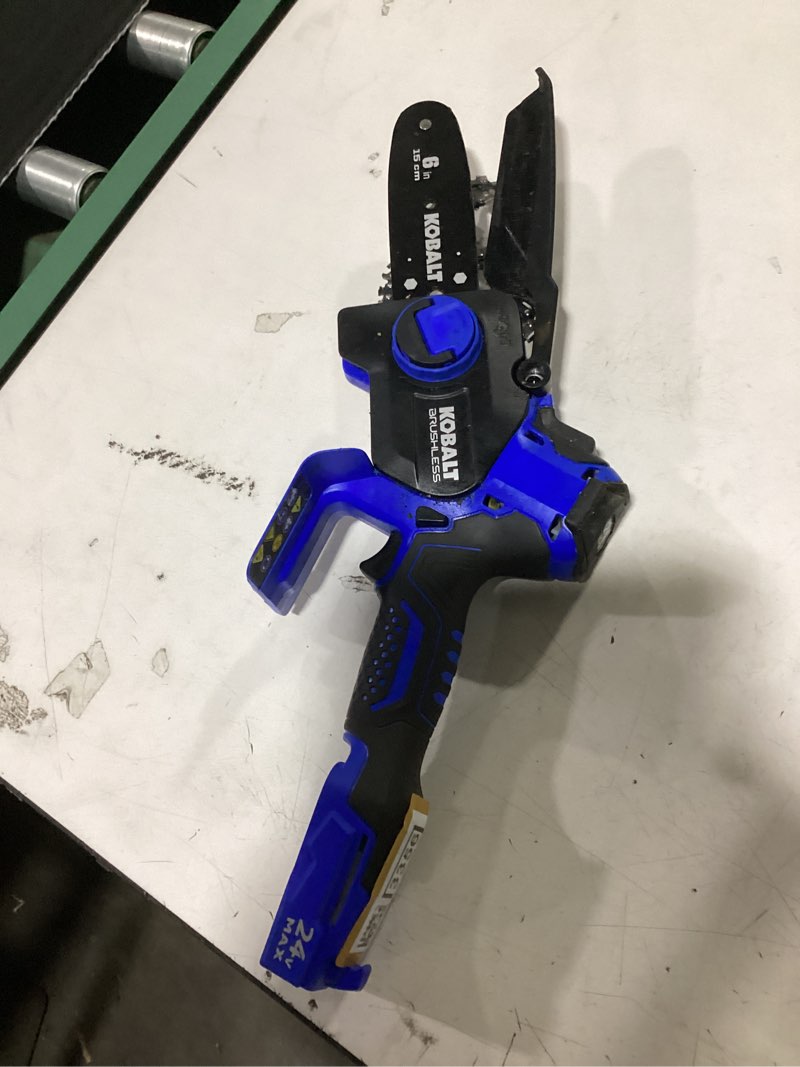 Condition photo showing As Is for mini chainsaw, 20v cordless 4 inch electric handheld chainsaw with 1.5ah batteries, lightweight battery powered saw for tree trimming, fruit tree pruning, yard work, gifts for men women, blue blue 4 inch